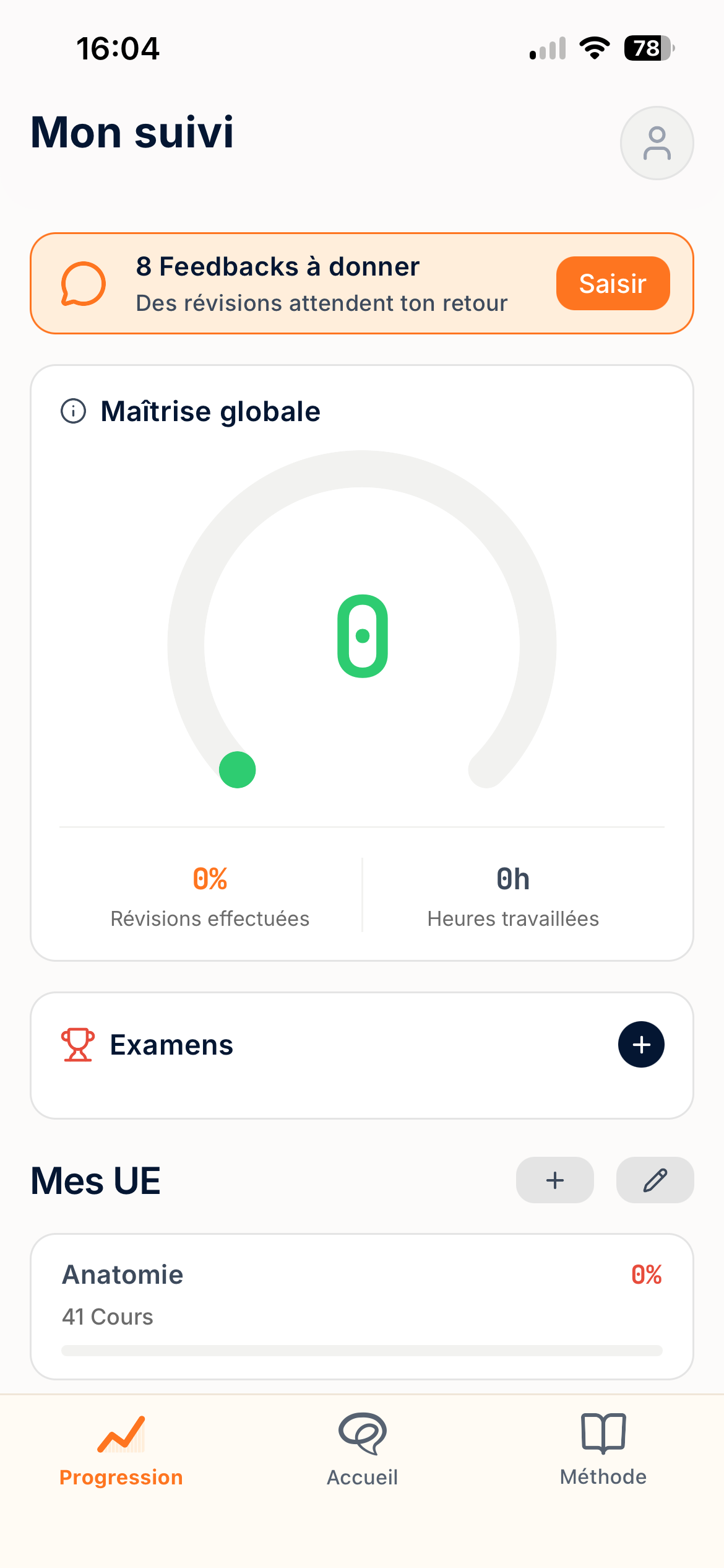 L'espace Progression de l'application Allae